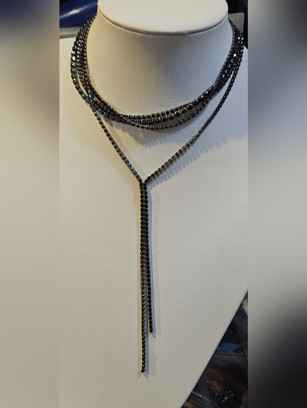Hand-Crafted Black Lariat Cup Chain Gun Metal Tone Choker 13 In/ 6in Ext/ 5in Dr